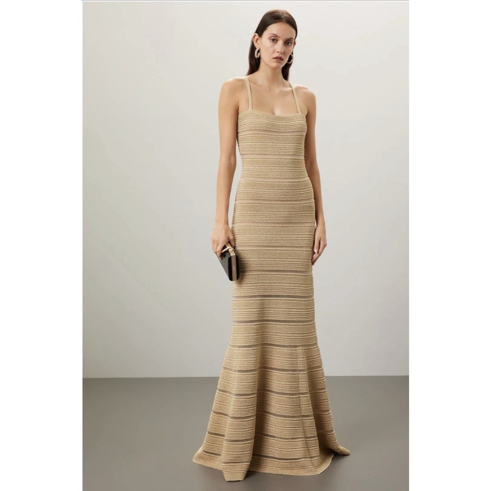 Herve Leger Metallic Bandage Gown Dress In Size Medium